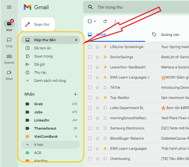 Gmail ẩn hiện các nhãn quan trọng